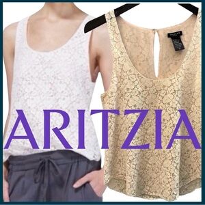 Aritzia Talula Betty Blush/Cream Sleeveless Scoop Neck Lace Tank Top (XXS)